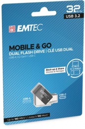 Pendrive, 32GB, USB 3.2, USB-A bemenet/USB-C kimenet, EMTEC "T260C Dual"